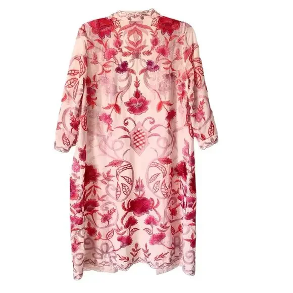 Soft Surroundings NWTs Palisade Topper Open Kimono Magenta Soft Pink Embroidered
